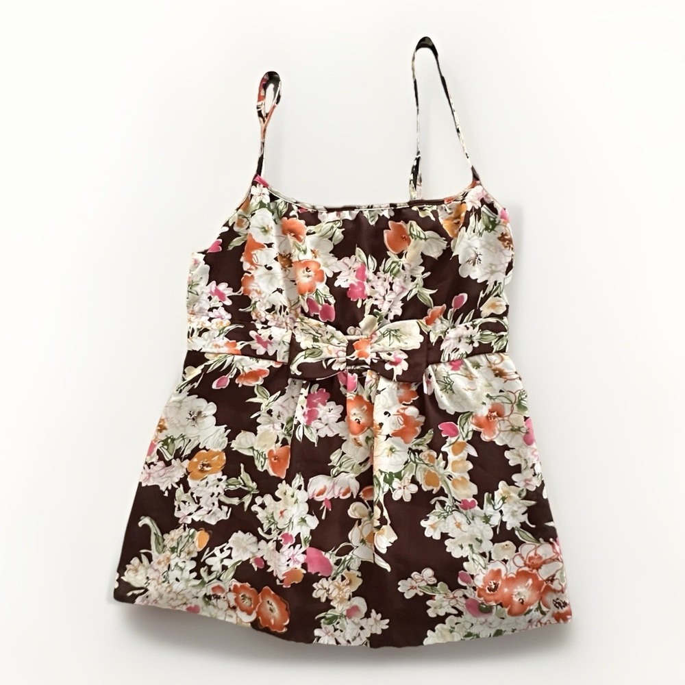 Vintage Rampage Y2K Chocolate Brown Sheer‎ Floral Babydoll Tank Top Small